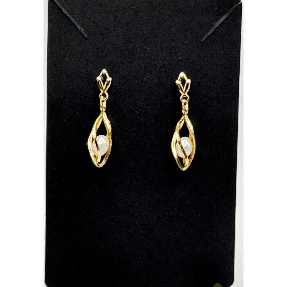 Vintage 14K GF PPC Dangle Earrings Faux Pearl Gold Filled Drop Signed
